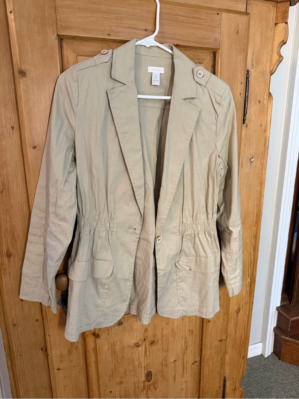 Chicos Light Khaki Fitted Utility Blazer Sz 4